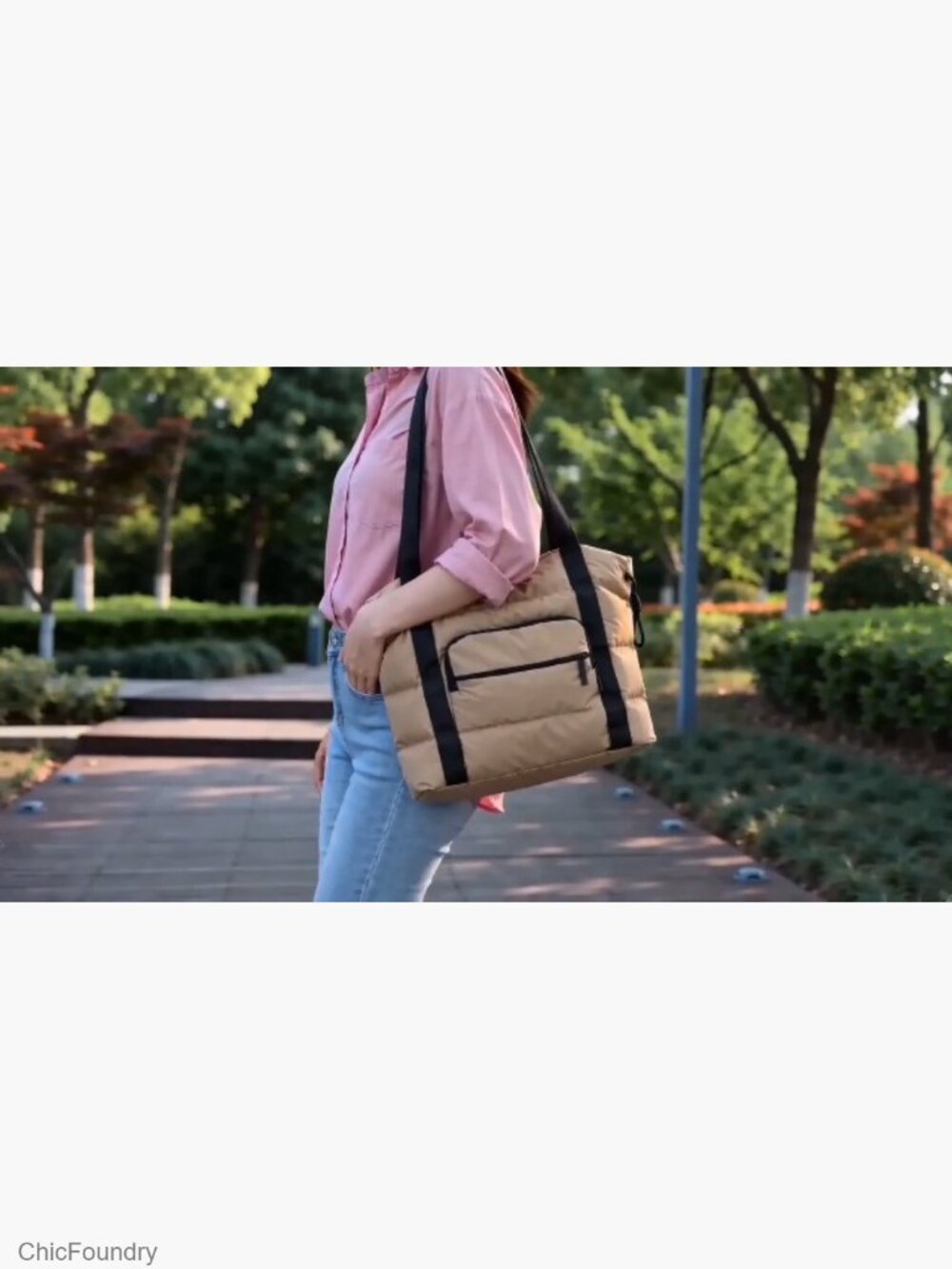 Quilted Puffer Tote Bag, Lightweight Shoulder Bag with Pockets - Picture 7 of 7